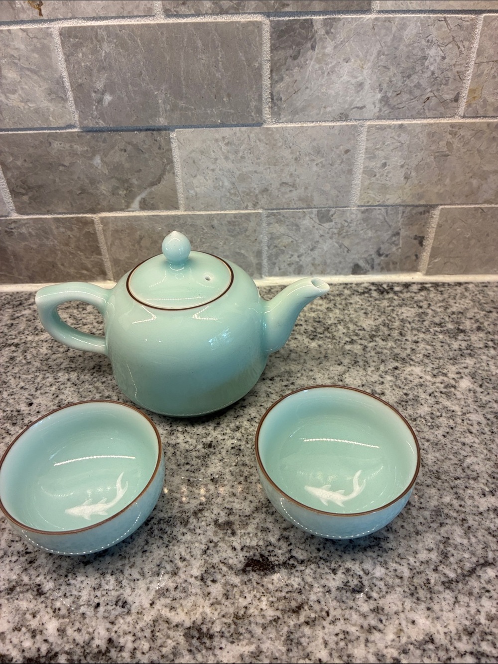 Athentic Celadon Porcelain Tea tasting Set with Matching Cups in carrying case